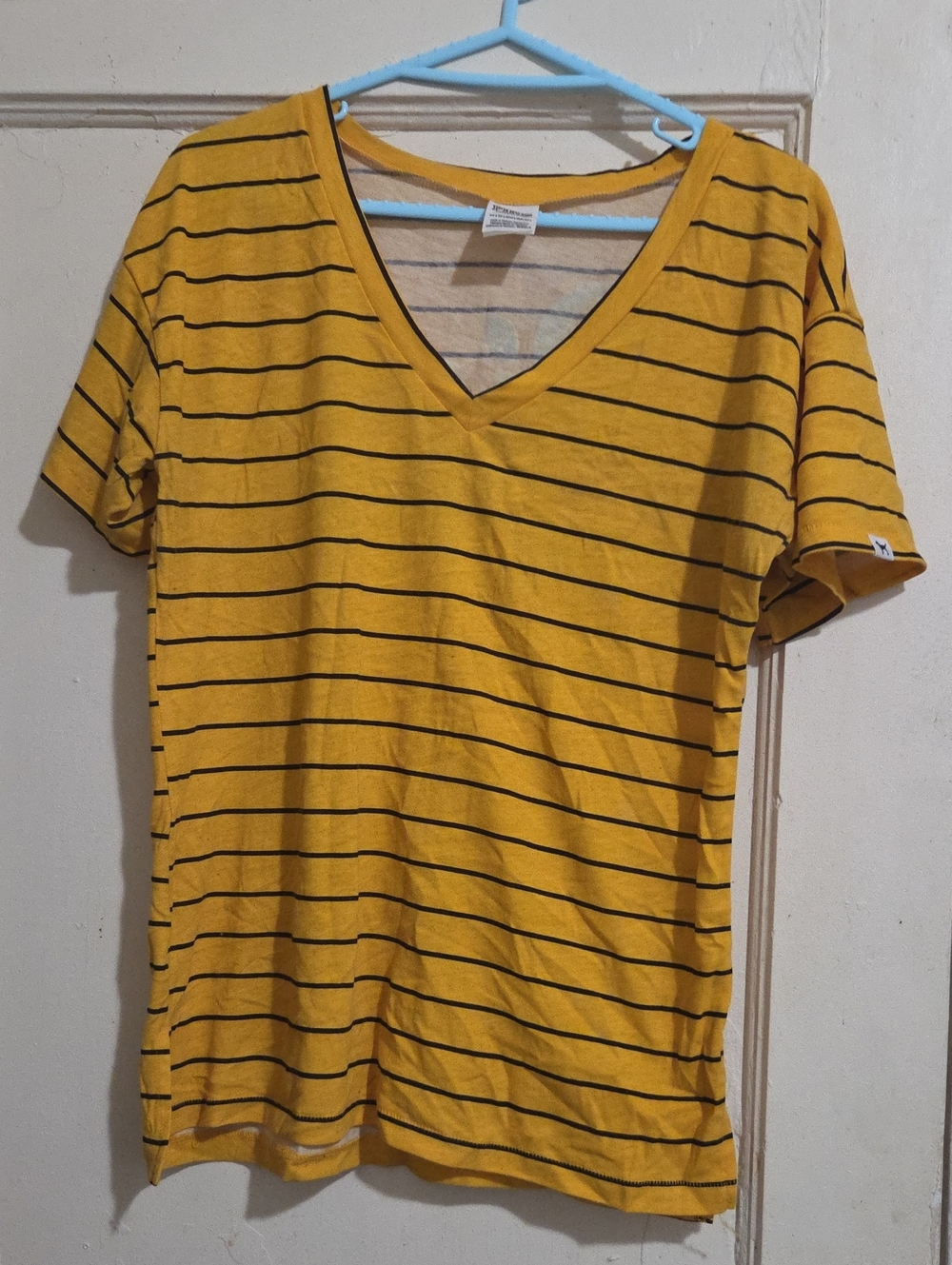 PINK Victoria's Secret Mustard Yellow Striped V-Neck Tee